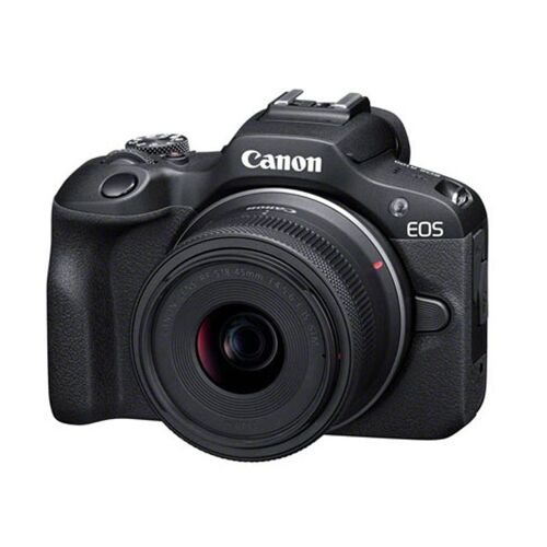 Canon EOS R100 – Digitalkamera – spiegellos – 24,1 MP – APS-C – 4K / 29,97 fps – 2,5-facher optischer Zoom, Objektiv RF-S 18–45 mm F4,5–6,3 IS STM – WLAN, Bluetooth – schwarz
