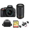 NIKON D5600 Spiegelreflexkamera, 24,2 Megapixel, TWIN KIT: AF-P 18–55 mm F3,5–5,6G VR, AF-P 70–300 mm F4,5–6,3 ED VR DX + 64-GB-SD-Karte + Tasche + Kartenlesegerät