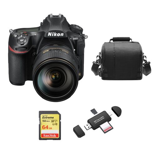 NIKON D850 45,7 Megapixel-Set mit AF-S 24–120 mm F4G ED VR + 64 GB SD-Karte + Tasche + Speicherkartenleser