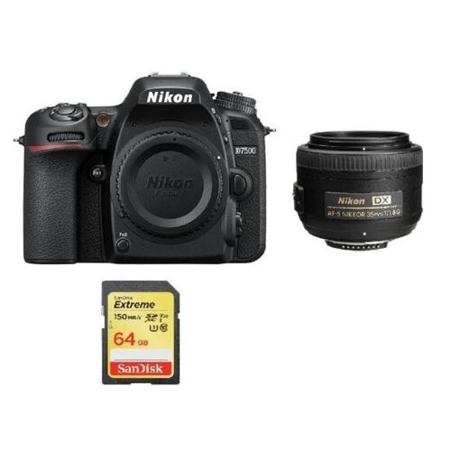 NIKON D7500 20,9 Megapixel + AF-S 35 mm F1,8G DX + 64 GB SD-Karte