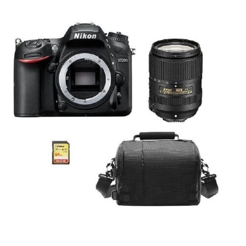 NIKON D7200 Spiegelreflexkamera mit 24,2 Megapixel + Objektiv AF-S 18–300 mm F3,5–6,3G ED VR DX + 64-GB-SD-Karte + Kameratasche