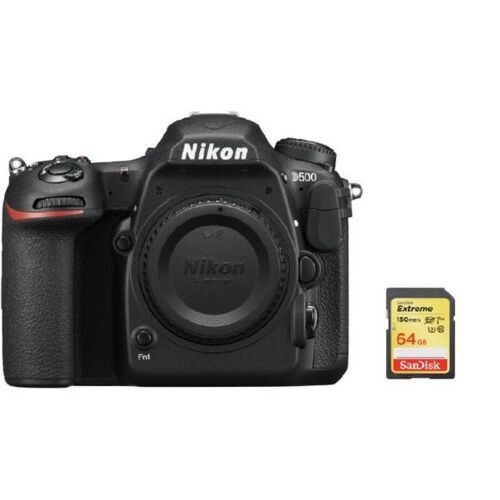 NIKON D500 Spiegelreflexkamera, 20,9 Megapixel, Gehäuse + 64-GB-SD-Karte