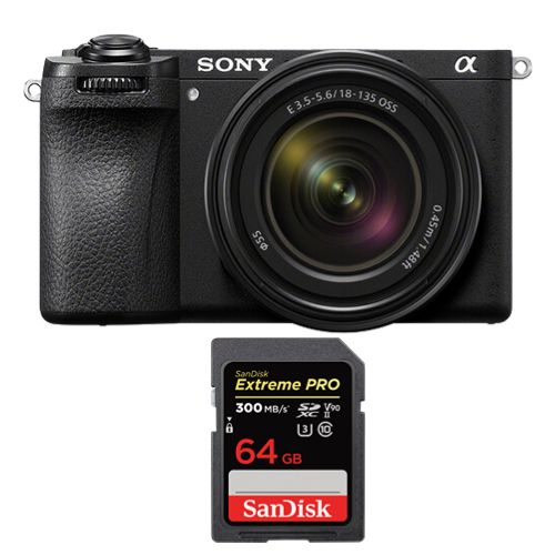 Spiegellose Kamera Sony a6700 + Objektiv Sony E 18–135 mm F 3,5–5,6 OSS + SanDisk 64 GB Extreme Pro SDXC UHS-II U3 V90 300 MB/s