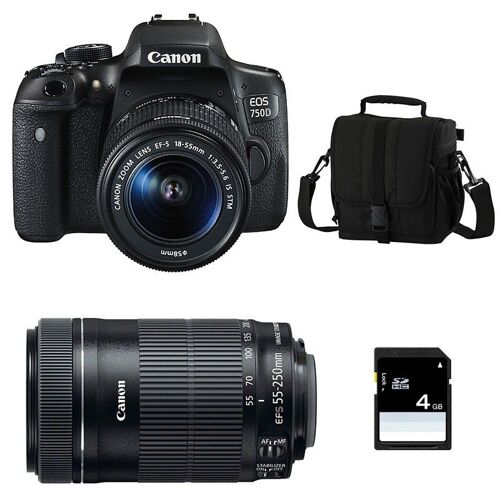CANON EOS 750D + 18-55 IS STM + 55-250 IS STM + Tasche + 4 GB SD-Karte