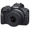 Canon EOS R100 Hybridkamera, schwarz + RF-S 18–45 mm f/4,5–6,3 IS STM + Kameratasche + 64-GB-SD-Karte