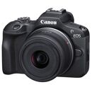 Canon EOS R100 Hybridkamera, schwarz + RF-S 18–45 mm f/4,5–6,3 IS STM + Kameratasche + 64-GB-SD-Karte