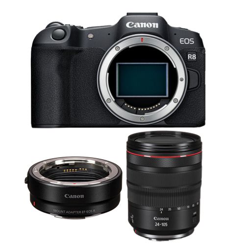 Canon EOS R8 Kamera + EF-EOS R-Bajonettadapter + RF 24–105 mm f/4L IS USM