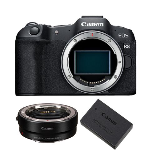 Canon EOS R8 Kamera + EF-EOS R-Adapter + Canon LP-E17-Akku