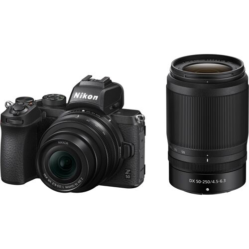 NIKON Z50 Hybridkamera, 20,9 Megapixel, schwarz, TWIN KIT mit NIKKOR Z DX 16–50 mm F3,5–6,3 VR und NIKKOR Z DX 50–250 mm F4,5–6,3 VR