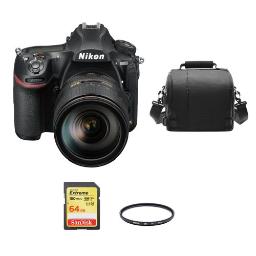 NIKON D850 45,7 Megapixel-Set mit AF-S 24–120 mm F4G ED VR + 64 GB SD-Karte + Tasche + HOYA UX UV-Filter 77 mm