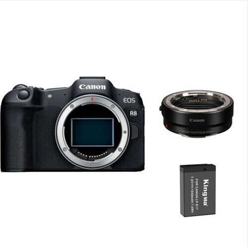Canon EOS R8 Gehäuse + EF-EOS R-Bajonettadapter + Kingma-Akku 1040 mAh (Canon LP-E17)