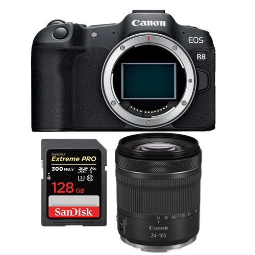 Canon EOS R8 Kamera + RF 24–105 mm f/4–7,1 IS STM + SanDisk 128 GB Extreme Pro SDXC UHS-II U3 300 MB/s