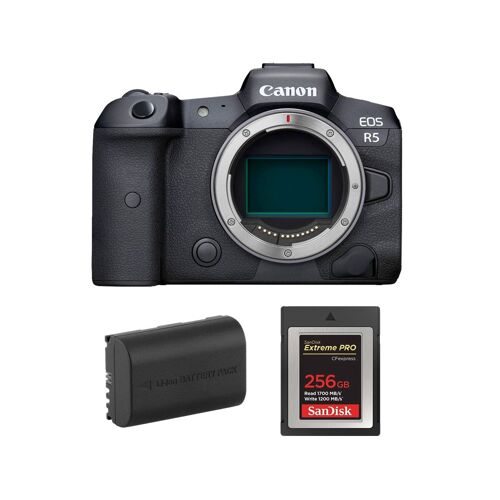 Canon EOS R5-Kamera + SanDisk 256 GB Extreme Pro CF CFexpress Typ B-Karte + Canon LP-E6NH-Akku