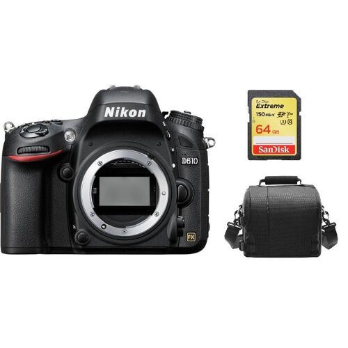 NIKON D610 Spiegelreflexkamera, 24,3 Megapixel, Gehäuse + 64 GB SD-Karte + Tasche