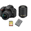 NIKON D5600 Spiegelreflexkamera, 24,2 Megapixel, Kit mit AF-P 18–55 mm VR + Objektiv AF-S 55–200 mm ED VR II DX + 64 GB SD-Karte + EN-EL14A