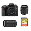 NIKON D7500 Spiegelreflexkamera, 20,9 Megapixel, Kit mit AF-P 18–55 mm F3,5–5,6G VR + Objektiv AF-P 70–300 mm F4,5–6,3 ED VR DX + 64-GB-SD-Karte