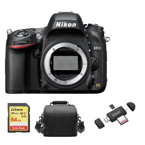 NIKON D610 Spiegelreflexkamera, 24,3 Megapixel, Gehäuse + 64-GB-SD-Karte + Tasche + Speicherkartenleser
