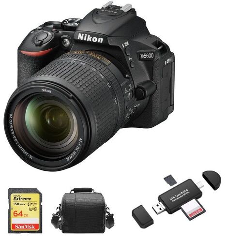 Nikon D5600 + AF-S 18-140mm f/3,5-5,6G ED VR DX + 64 GB SD + Tasche + Kartenleser