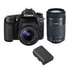 CANON EOS 80D-Set mit EF-S 18–55 mm F3,5–5,6 IS STM + EF-S 55–250 mm F4–5,6 IS STM (weißes Gehäuse) + CANON-Akku LP-E6N