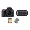 NIKON D5600 Spiegelreflexkamera, 24,2 Megapixel, Kit mit AF-P 18–55 mm VR und AF-P 70–300 mm ED VR DX + 64 GB SD-Karte + NIKON EN-EL14A