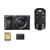 SONY A6400 Systemkamera mit 24,2 Megapixel + Objektiv SONY SEL 16–50 mm F3,5–5,6 OSS + Objektiv SONY SEL 55–210 mm F4,5–6,3 OSS + 64-GB-SD-Karte + Akku NP-FW50
