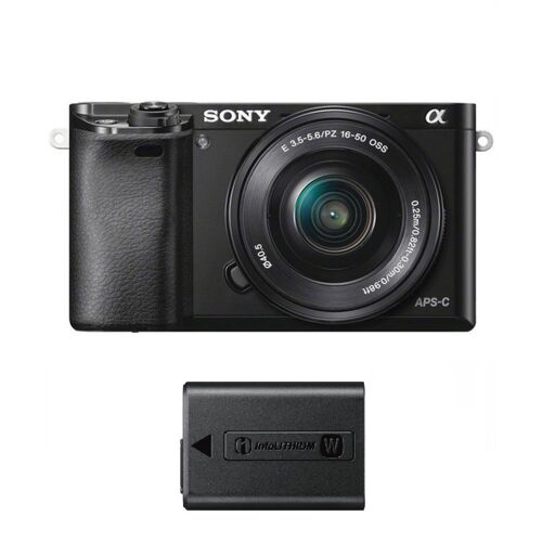 SONY A6000 Systemkamera mit 24,3 Megapixel + Objektiv SEL 16–50 mm F3,5–5,6 OSS (schwarz) + Akku NP-FW50