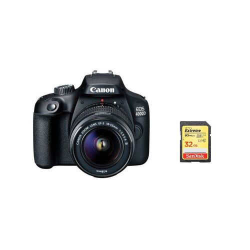 CANON EOS 4000D Spiegelreflexkamera, 18 Megapixel, Set mit EF-S 18–55 mm F3,5–5,6 III + 32 GB SD-Karte