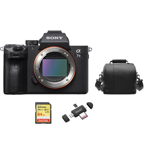 SONY A7 III Hybridkamera mit 42,4 Megapixel, Gehäuse + 64 GB SD-Karte + Tasche + Speicherkartenlesegerät