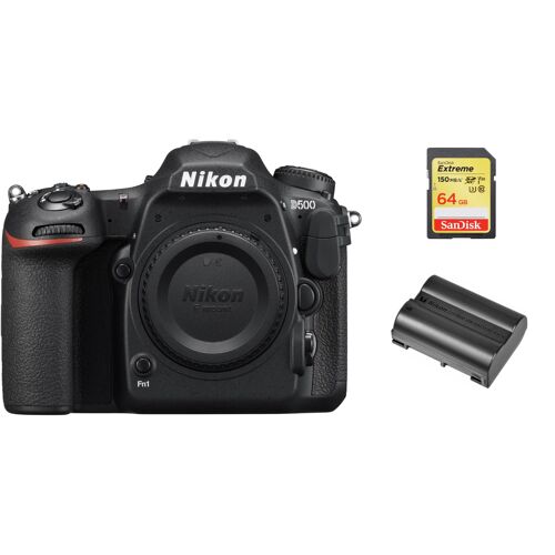 NIKON D500 Spiegelreflexkamera, 20,9 Megapixel, Gehäuse + 64-GB-SD-Karte + NIKON EN-EL15A-Akku