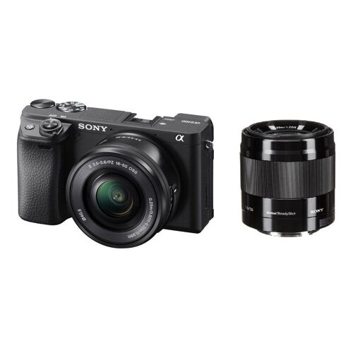 SONY A6400 Systemkamera 24,2 Megapixel, schwarz + Objektiv-Set SEL 16–50 mm F3,5–5,6 OSS, schwarz + Objektiv SEL 50 mm F1,8 OSS, schwarz