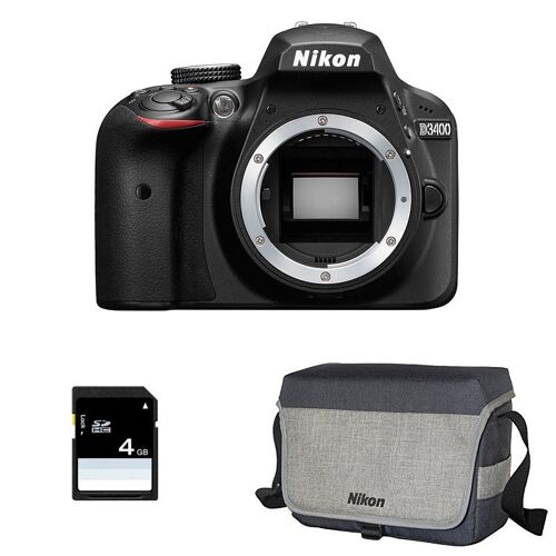 NIKON D3400 (ohne Objektiv) + Tasche + 4 GB SD-Karte