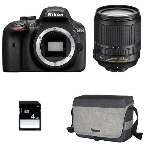 NIKON D3400 + 18–105 VR + Tasche + 4 GB SD-Karte
