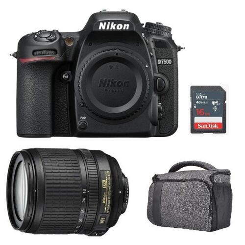 NIKON D7500 Spiegelreflexkamera 20,9 Megapixel + Set mit AF-S 18–105 mm F3,5–5,6G ED VR + Tasche + 16-GB-SD-Karte