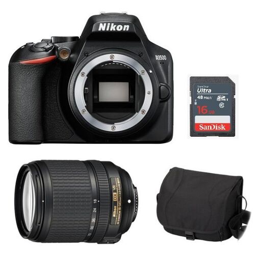 NIKON D3500 Spiegelreflexkamera 24,2 Megapixel, schwarz + Objektiv AF-S 18–140 mm F3,5–5,6G ED VR DX + Kameratasche + 16-GB-SD-Karte