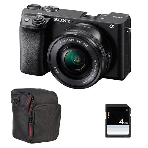 SONY A6400 Schwarz, Kit mit SEL 16–50 mm F3,5–5,6 OSS (schwarz) + Kameratasche + 16-GB-SD-Karte