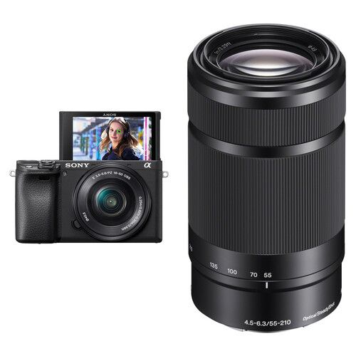 Sony Alpha 6400 (A6400) 24,2 Megapixel, schwarz + Objektiv 16–50 mm, F 3,5–5,6, OSS (schwarz) + Objektiv 55–210 mm, F 4,5–6,3, OSS