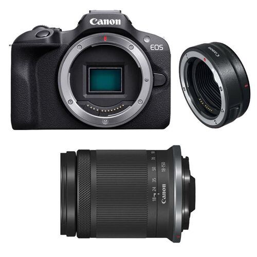 Digitalkamera CANON EOS R100 – Weiß – 24,1 Megapixel – RF-S 18–150 mm f/3,5–6,3 IS STM – 4K – Bluetooth + EF-EOS R-Adapterring