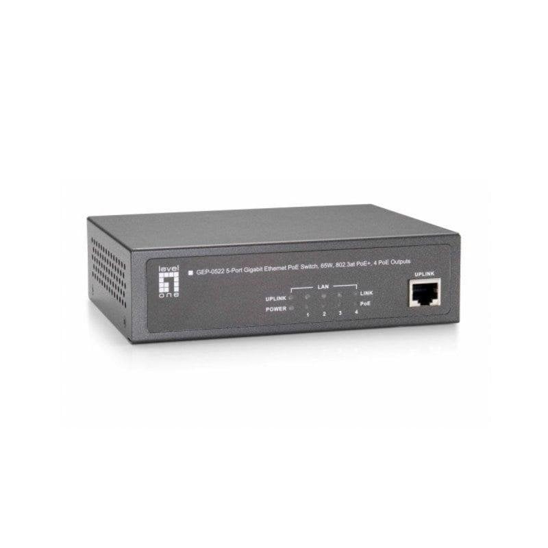 LevelOne GEP-0522 Switch mit 5 Gigabit-PoE-Ports (65 W), Basic Management, RJ-45, grau