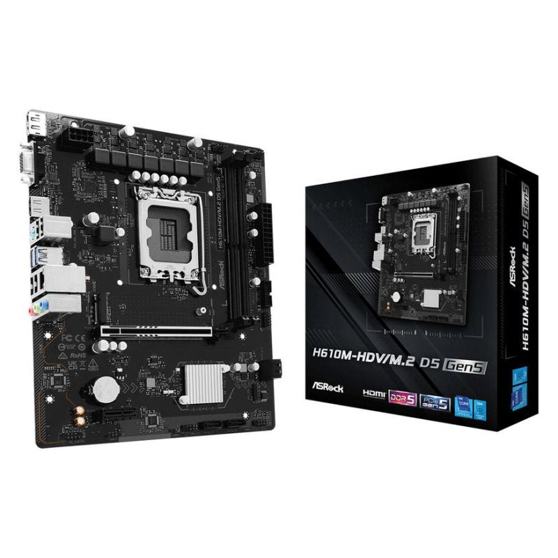 AsRock H610M-HDV/M.2 D5 Intel H610 LGA1700 DDR5 Micro-ATX-Mainboard mit Gigabit-Anschluss
