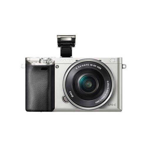 Sony a6000 ILCE-6000L – Digitalkamera – spiegellos – 24,3 MP – APS-C – 3-facher optischer Zoom, 16–50-mm-Objektiv – WLAN, NFC – silber
