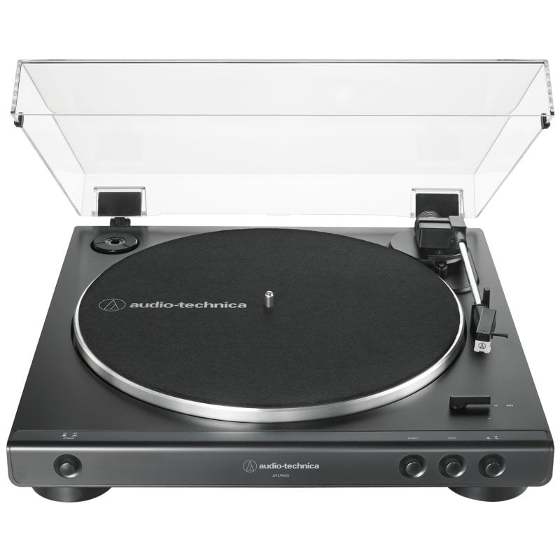 Audio-Technica AT-LP60X Audio-Plattenspieler mit Riemenantrieb, schwarz, vollautomatisch