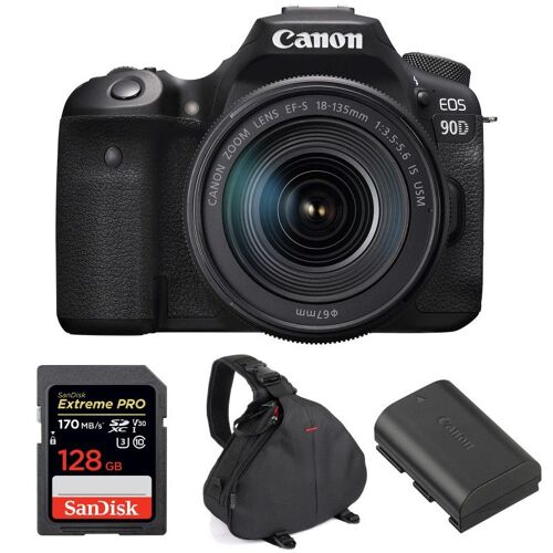 Canon EOS 90D + EF-S 18-135mm IS USM + SanDisk 128 GB Extreme PRO + LP-E6N + Tasche