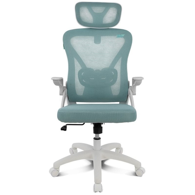 Drift-Stuhl DRAIR35, ergonomisch, weiß-türkis, Netzrücken und klappbare Armlehnen