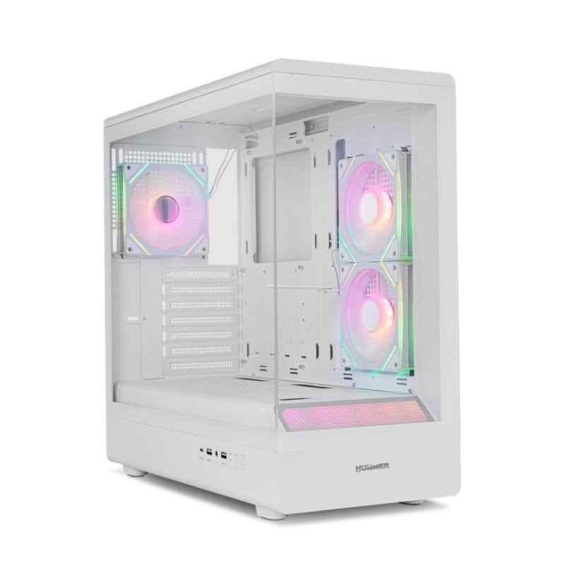 NOX Hummer SIGNAL Halb-Tower-PC-Gehäuse ARGB, Weiß, ATX/Micro-ATX, Seiten- und Frontscheibe, 3 × 120-mm-Lüfter, USB-C
