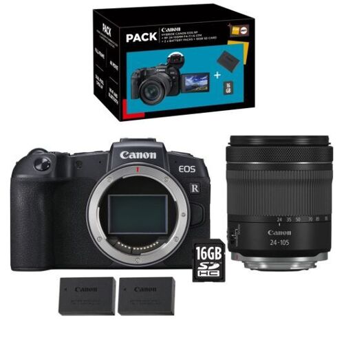 Canon EOS RP Mirrorless-Kamera-Set + RF 24–105 mm f/4–7,1 IS STM + Zweiter Akku LP-E17 + 16-GB-SD-Karte, schwarz